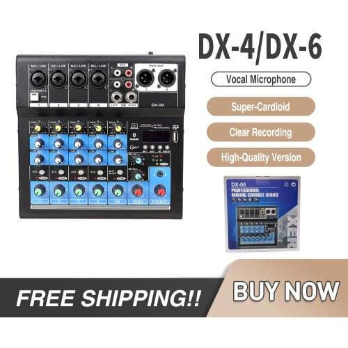 Professional Audio Mixer Sound Card DJ Mixing-Console System USB Bluetooth Interface 48V Phantom Power 4/6 Channels Music-Mixer