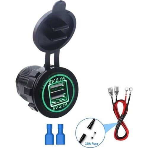 Car Cigarette Lighter Socket 4.2A Dual USB Car Charger Adapter Recessed With Dust proof Lid Cover Power Outlet Car Motorcycle