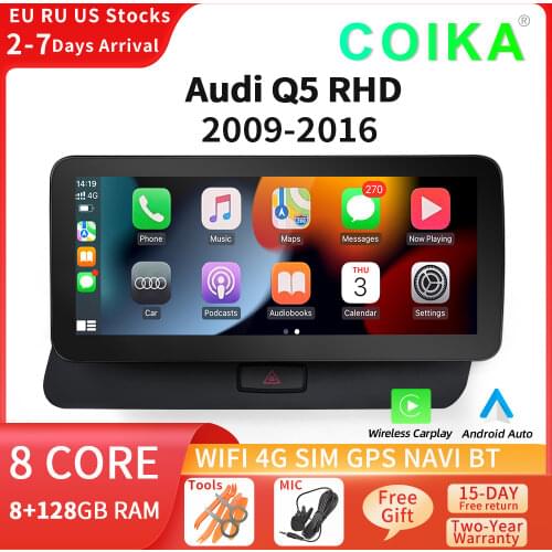 COIKA 8 Core Android 10 System Car Radio Tablet For Audi Q5 2009-2016 RHD 4/64GB RAM BT IPS Screen Mulmedia GPS Navi Receiver