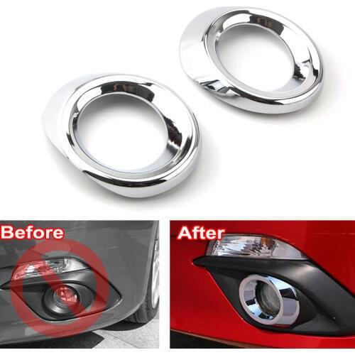 Car Styling 2Pcs Chrome ABS Car Exterior Front Fog Light Lamp Cover Garnish Trim Car Cover For 3 AXELA M3 2014 2015 Sedan