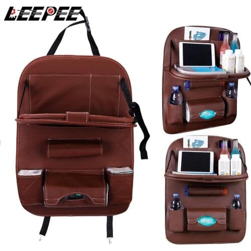 LEEPEE Travel Storage Bag Auto Accessories Car Storage Organizer Car Seat Back Organizer Foldable Table Tray Pu Leather Pad Bag
