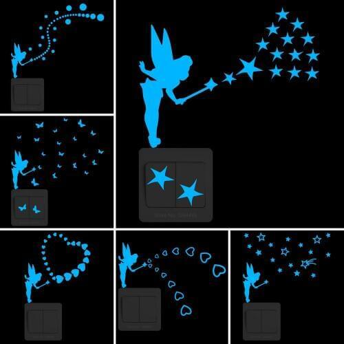 Luminous Stickers Fairy Girl Wall Sticker Children Bedroom Kids Room Stickers Home Decor Baby House Glow Switch Decoration Decal