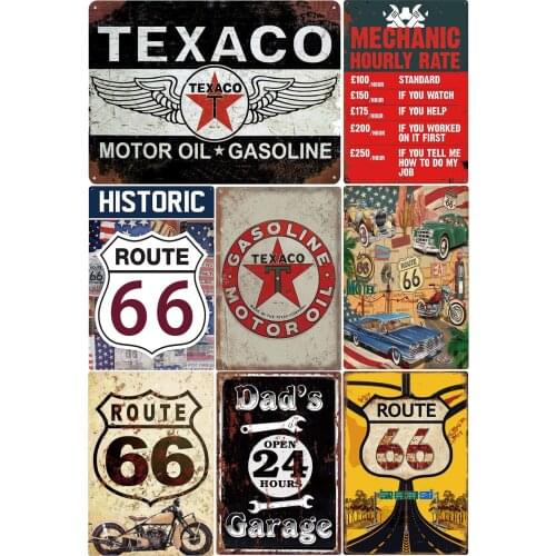 Texaco Motor Oil Gasoline Vintage Metal Tin Sign Historic Route 66 Dads Garage Open 24 Hours for Bar Garage Home Decorative