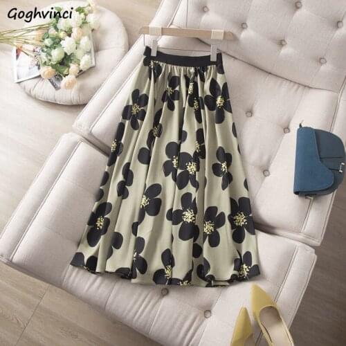 Skirts Women Floral Folds Vintage French Empire A-line Soft Summer Black BF Oversize Temperament Midi All-match Lined Aesthetic