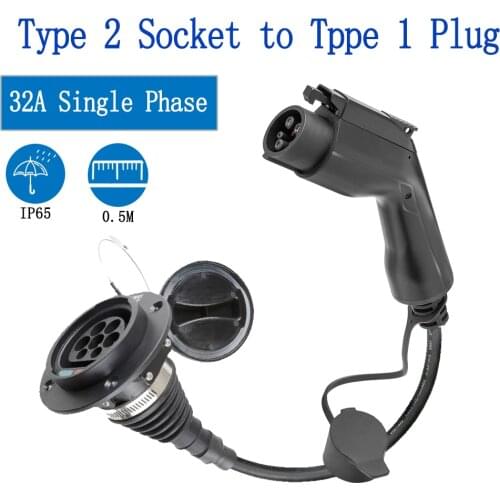 0.5 Metres EV Charger Electric Car Adapter EVSE Charging Cable Type2 Inlet To J1772 Type1 Plug 32Amp 1 Phase