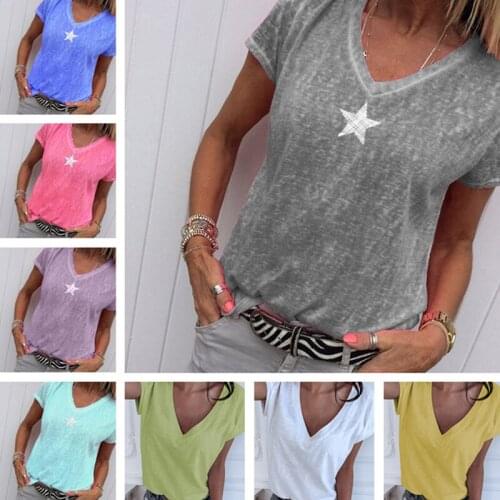 Women Short Sleeve Female 2021 Summer V Neck Tops Casual T Shirts Basic Tops Pentagram Bamboo Fiber Womens Tees