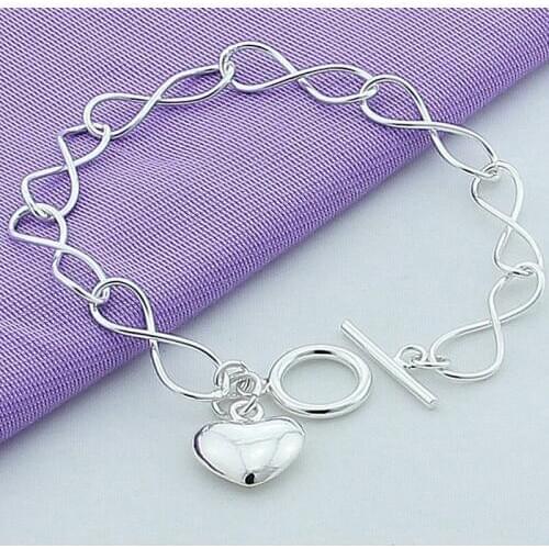 Hot Sale 925 Sterling Silver Love Heart Small Charm Bracelets For Women Girl Fashion Jewelry Gifts