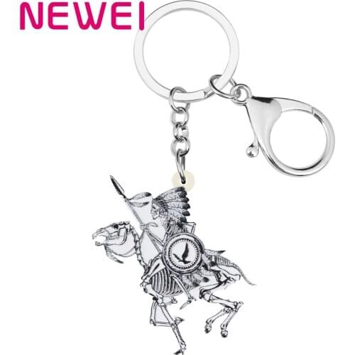 NEWEI Acrylic Halloween Horse Skull Skeleton Knight Keychains Keyring Jewelry Gift For Women Girls Kid Wallet Novelty Decoration