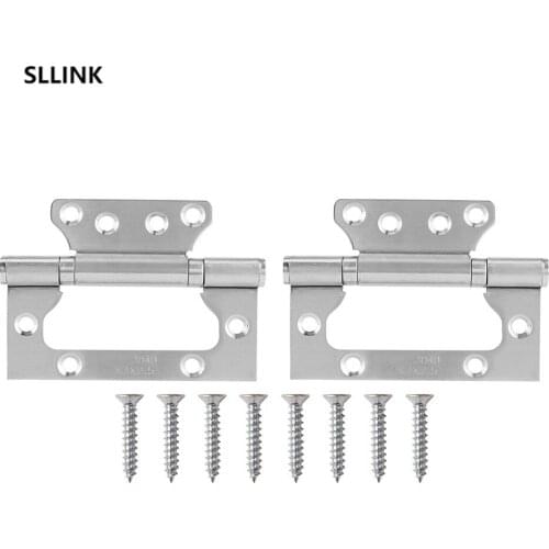 2Pcs Brushed Stainless Steel Thickened Door Hinge Home Furniture Drawer Cabinet Wardrobe Cloest Flat Open Hinge Door Connector