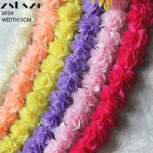 10 Yards/26Pcs 3D Chiffon Flowers DIY 5cm Width Lace Trim Decoration Handmade DIY Garment Accessories Handcrafted Fabric