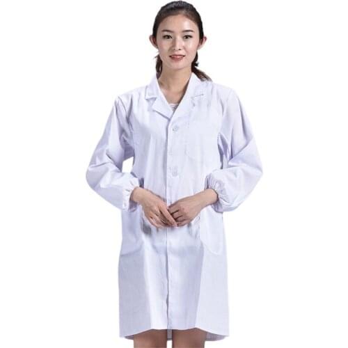 Unisex Long Sleeve White Lab Coat Lapel Collar Button Down Doctor Blouse