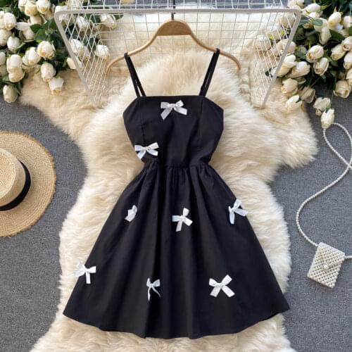 White Sexy Dress Women Spaghetti Strap Dresses Female High Waist Sheath Club Short Summer 2021Mini bow sleeveless short Dress