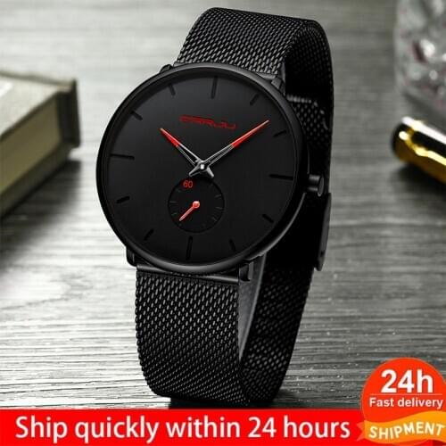 CRRJU Top Brand watch men Luxury Quartz watches Casual quartz-watch stainless steel Mesh strap ultra thin clock Erkek Kol Saati
