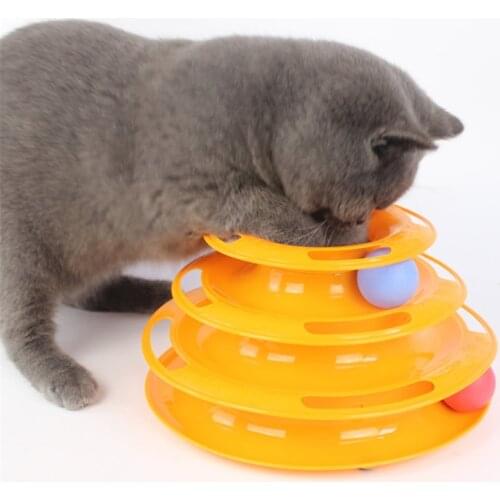 Crazy Ball Disk Cat Toys Funny 3 Layers Interactive Pet Turntable Amusement Plate Triple Play Disc Toy For Kitten Orange/Green