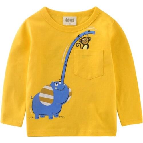 2020 Animal Kids T-shirt Spring Long Sleeve Cotton Funny Zoo Story Print Kids Clothes Baby Boys Girls Tee Pocket Children Tops