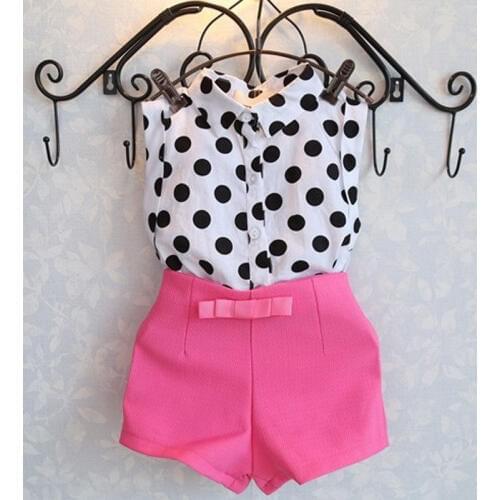 Summer Infant Toddler Girls Baby Kids Polka Dot Shirt Tops Pink Pants Shorts Outfit Sunsuit 1-6Years