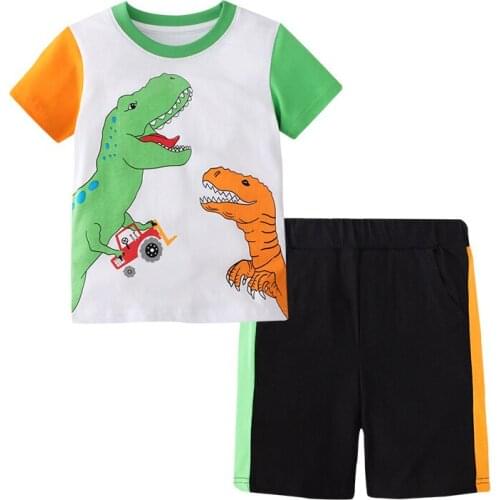 Jumping Meters Children Summer Suit Boys Shorts and T-shirt Pants Cute Dinosaur Car Cartoon Partern kids Casual Cothes 2-7Years