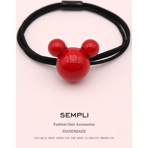 Sempli High Elasticity Nylon Rubber Bands Acrylic Red Mickey Minnie Head Heart Love For Women Elastic Hair Bands Children Cheap
