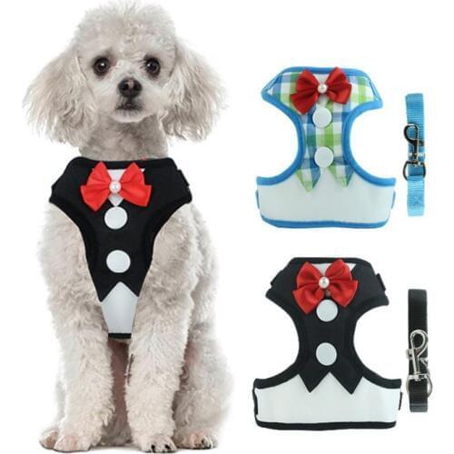 Elegant Cat Dog Harness Vest with Leash Bowtie Adjustable Suit Puppy Cat Vest Harness Collar for Cats Kitten Puppy