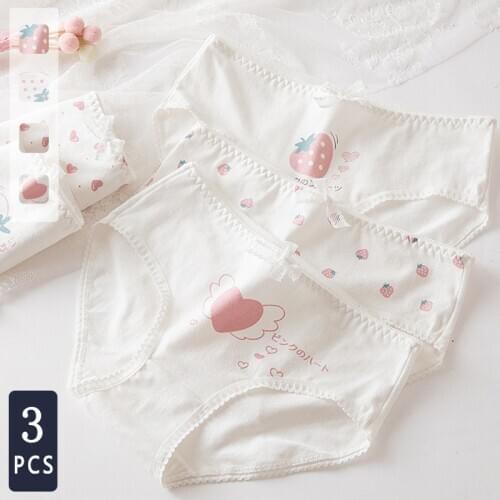Norns Underwear female cotton girl Japanese strawberry white cute cartoon printed high school student low waist briefs