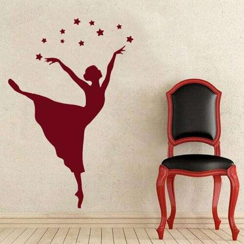 Art Ballerina Vinyl Wall Decal For Girls Room Girl Pointe Stars Wall Sticker Ballet For Studio Dancer Kids Room Wall Murals Y095
