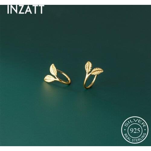 INZATT Real 925 Sterling Silver Plant Leaves Stud Earrings For Fashion Women Minimalist Fine Jewelry Punk Accessories