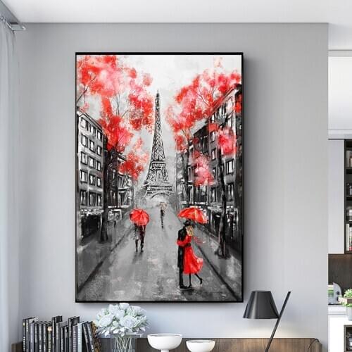 Romantic Couple Under Umbrella Paris Eiffel Tower Canvas Paintings Art Posters and Prints Lover Wall Pictures for Living Room
