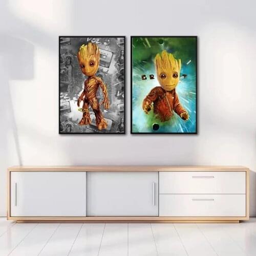 Canvas Painting Wall Art Marvel Cartoon Character Groot Cartoon Picture Modern Home Decor Poster and Print for Room Decoration