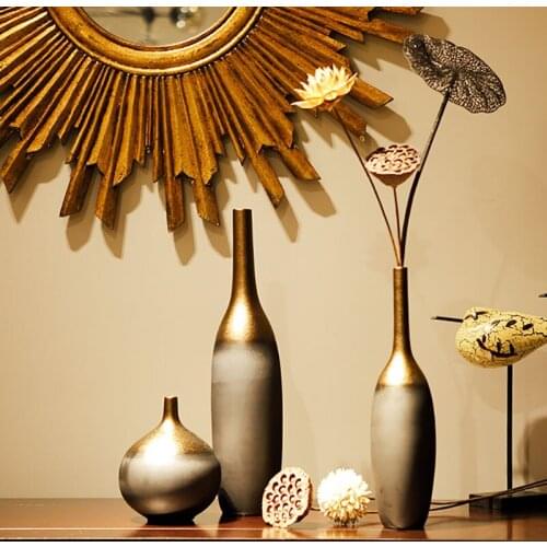 Vase Decoration Modern Home Vintage Decor Flower Pot Arrangement Living Room Porch Metal Glaze Creative Decorative Ceramics