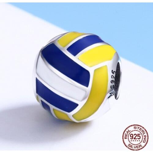 Genuine 925 sterling silver enamel volleyball love charm fit Pandora bracelet beads pendant for women jewelry DIY gift