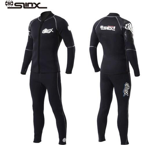 Slinx 3mm Neoprene Wetsuit 2 Piece set Scuba Wetsuit Diving Spearfishing Long Sleeve Front Zip Shirt+Pants Tower Lining