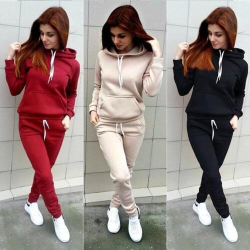 Autumn Winter 2 Piece Set Women Hoodie Pants 2021 Solid Tracksuit Pullover Sweatshirt Trousers With Pockets Tracksuit Suits
