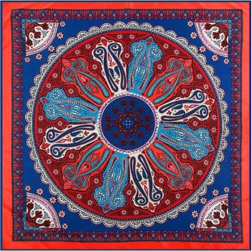 100cm Silk Scarf Women Square Scarves Wraps Bohemia Cashew In Round Design Neckerchief Female Foulard Silk Hijab Lady Scarves