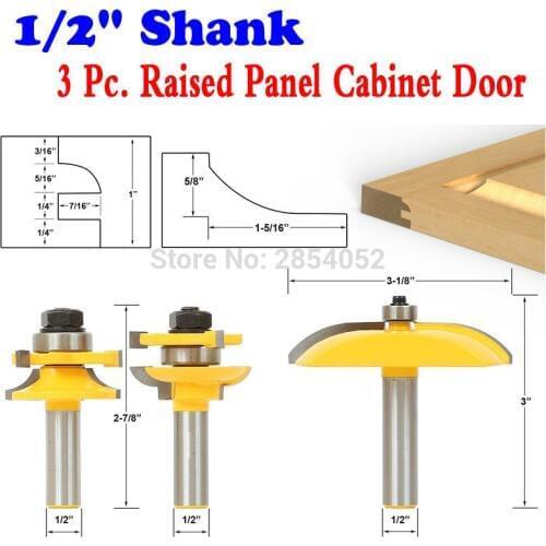 Raised Panel Cabinet Door Router Bit Set - 3 Bit Cove 1/2" Shank - Chwjw 12339
