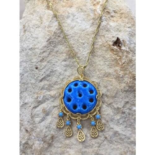 Gold Plated Assyrian Silver Evil Eye Necklace Vernacular Jewelry