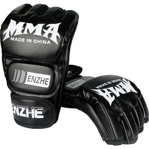 ENZHE Professional MMA Boxing Gloves Mens Half Finger PU Leather Karate Taekwondo Gloves Womens Sanda Training Gloves