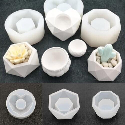 Silicone Plant Pot Molds 3D Epoxy Resin Succulent Flower Pot Concrete Cement Clay Mold Candle Soap Polygonal Making Mould