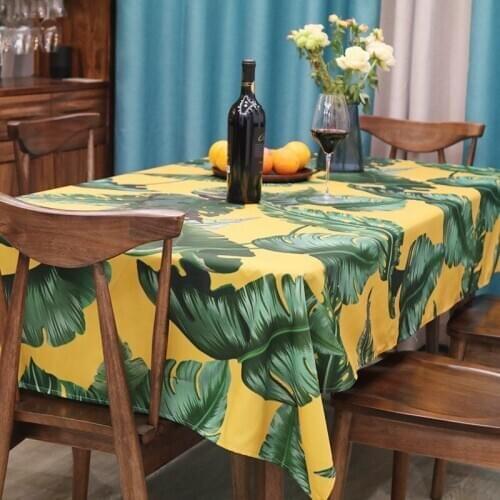 Green Leaves Printed Tablecloth Waterproof Oilproof Table Cloth Rectangular Linen Kitchen Wedding Dining Table Cover Home Decor
