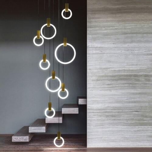 Moderh Led Chan Delier With Remote Fixtures Ceiling Stair Living Room Bedroom Restaurant Kitchen Creative Circle Gold