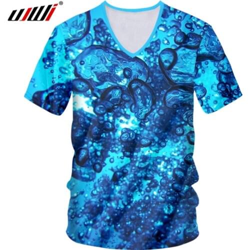 UJWI T Shirts Men V-neck Short Sleeve 3D Tee Shirt Printing Water Droplets Ocean Sets Summer Plus Size 5XL 6XL Spring T-shirt