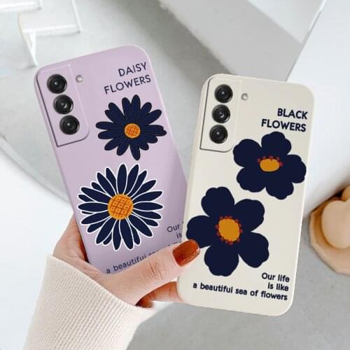 Flowers Liquid Silicone Case For Samsung Galaxy S21 S20 FE S10 Note 20 10 Ultra Plus A72 A52 A42 A32 Ultra Thin Phone Back Cover