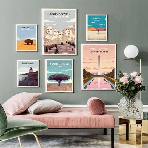 Vintage Nature Landscape Wall Art World Contries Canvas Painting Nordic Poster and Print Snow Mountain Lake Picture Home Decor