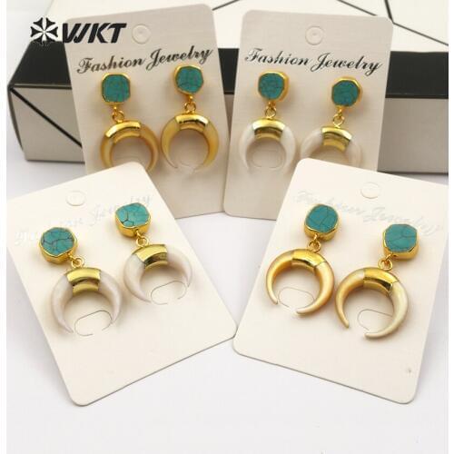 WT-E427 Wholesale Fashion Natural shell Earrings unique dangle moon shape earrings For Women making romantic style