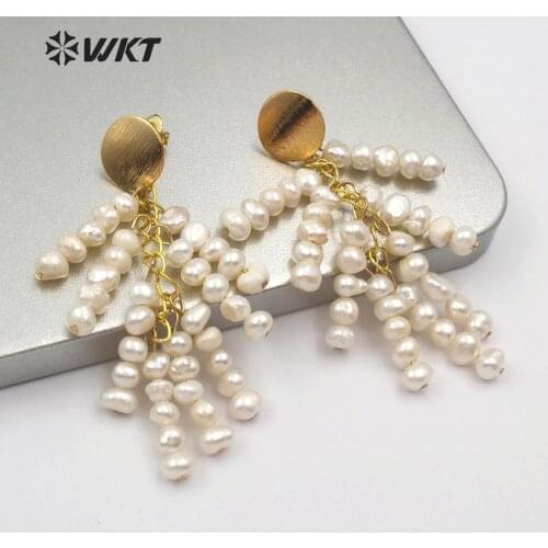 WT-E553 New!!! natural freshwater pearl Earring gold Earring women fashion long Earrings Jewelry