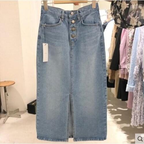 Plus size 5XL!Fashion Bodycon Denim Skirts Womens Single-breasted Vintage Jeans Skirts High Waist