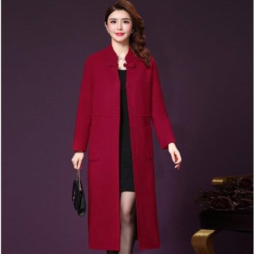 Women New fashion slim woolen coat womens mid-length double-sided wool coat