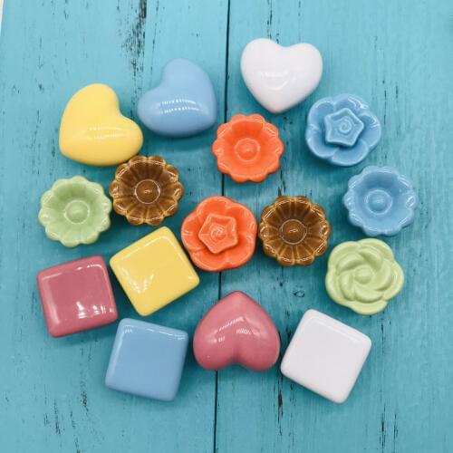 Modern Euro-Style Wardrobe Pulls Multi-design Ceramic Heart Flower Square Shape Knobs Cabinet Drawer Handles Pulls 1pcs