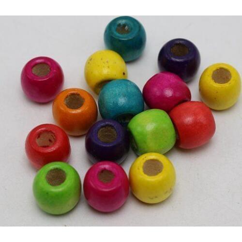 100 Mixed Color Barrel Wood Beads 12mm with Big Hole~Wooden