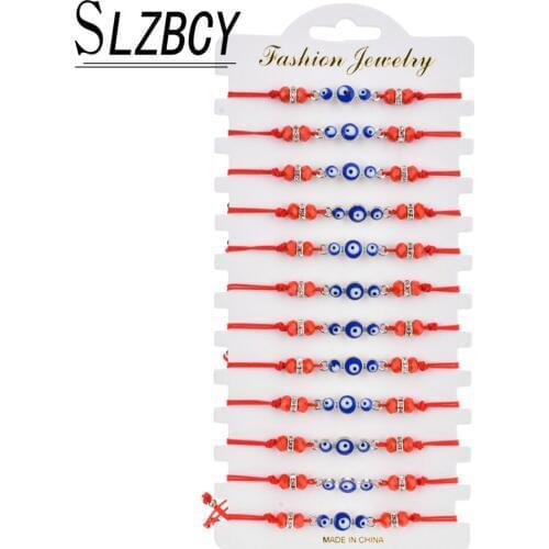 12 pcs/lot Blue Evil Eyes Charm Weave Bracelets Set Adjustable Red Rope Crystal Bracelet Wristband Women Lucky Jewelry Fashion