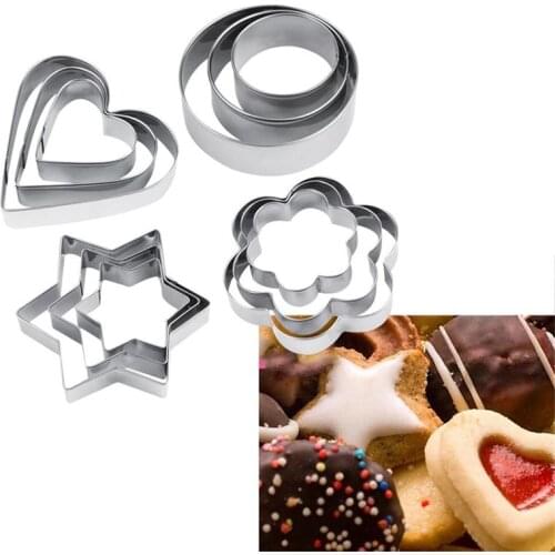12Pcs Stainless Steel Cookie Biscuit DIY Homemade Cookie Mold Star Heart Cutter Baking Mould Fondant Cake Cutter Decor Tool